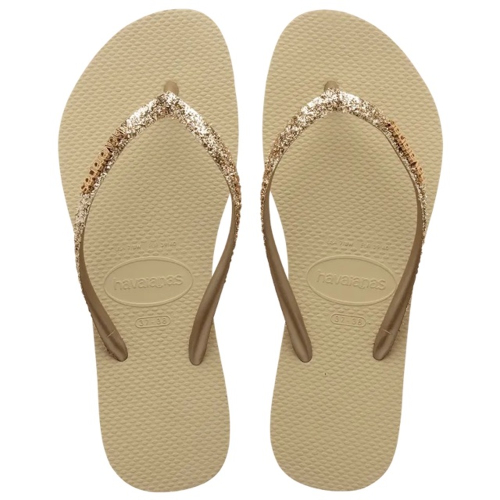Havaianas Slim Gold Glitter Flip Flop size 7/8